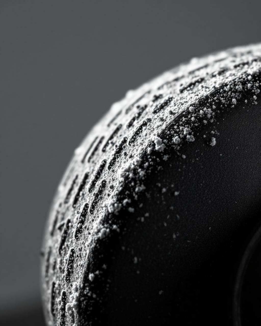 Macro view of barbell knurling with chalk dust